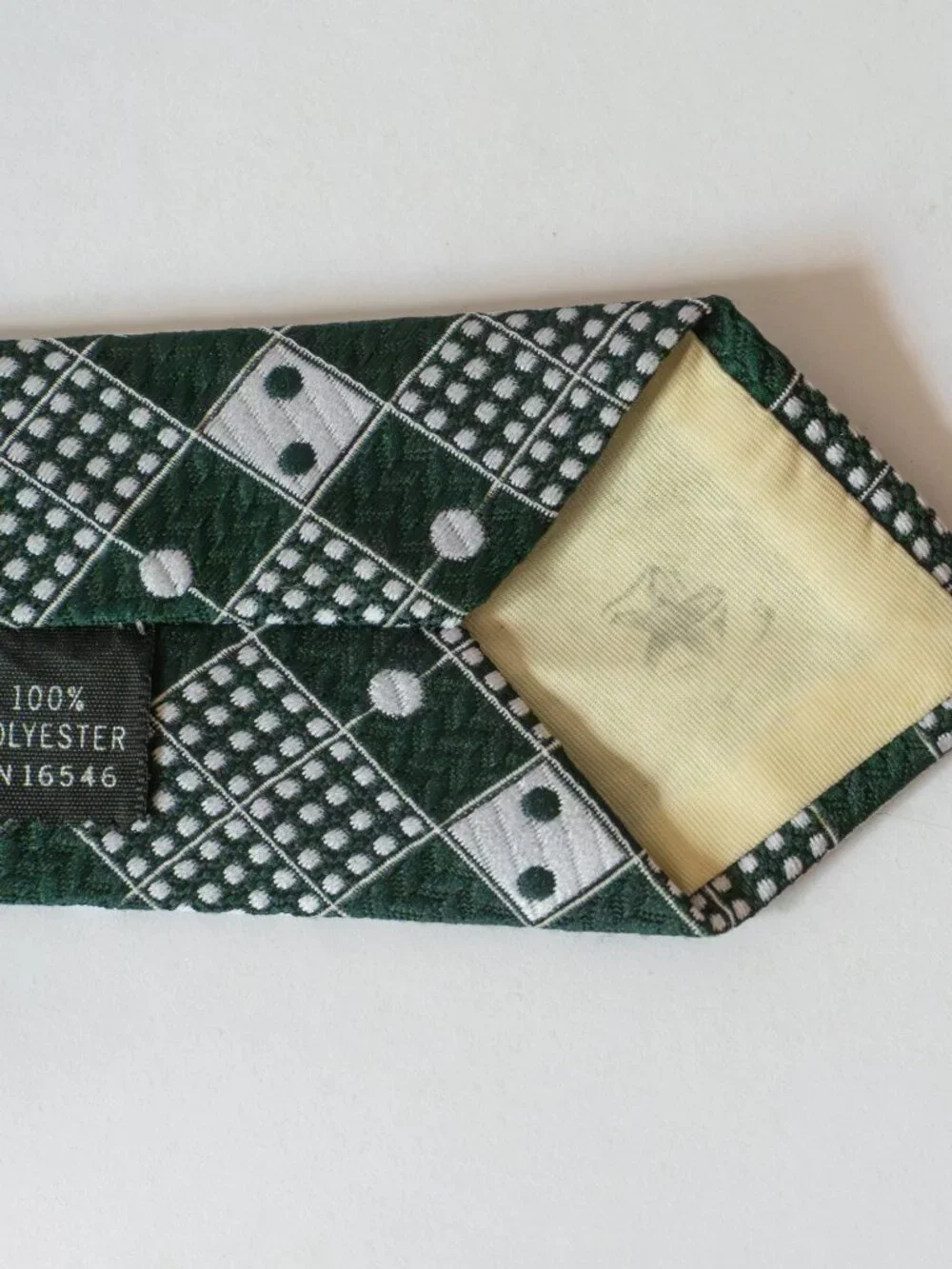 Vintage 1970s Men’s Green Geometric Polyester Wide Necktie 55” Long Retro Tie